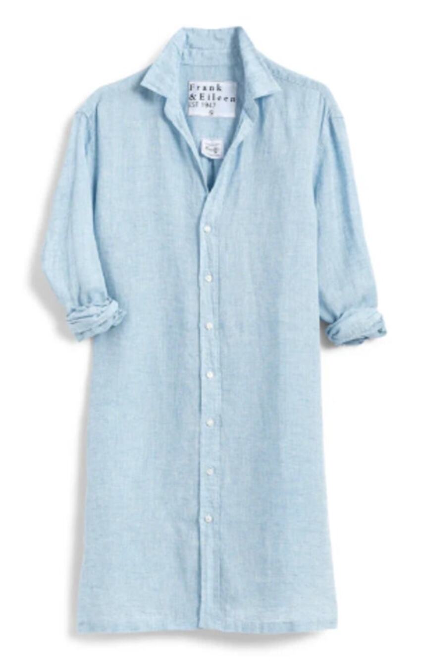 Frank & Eileen Hunter Woven Button Up Dress in Heather Blue size L large